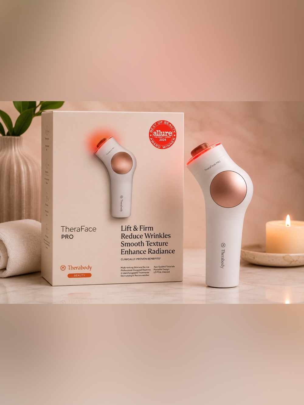 Therabody TheraFace PRO Facial Tool — White with Rose Gold
